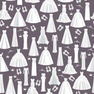 Wedding pattern with white dresses for bride on dark background