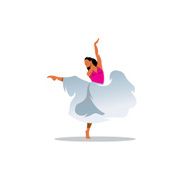 Choreography sign Young beautiful dancer girl in dress Vector Illustration