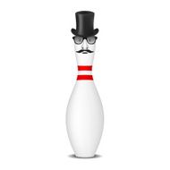 Bowling pin with hat mustache and glasses