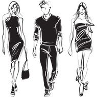 Three fashion models on the catwalk