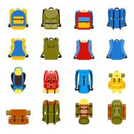Travel backpack camping rucksack and school bag icons N2