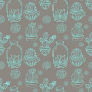 Succulents and cactus vector handpainted seamless pattern