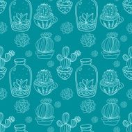 Succulents and cactus vector handpainted seamless pattern N2