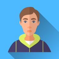 Young man in sport jacket square flat icon