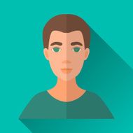 Young man in a green shirt square flat icon
