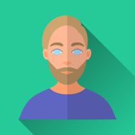 Hipster man with beard and moustache square flat icon