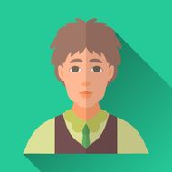 Man in a green shirt and vest square flat icon