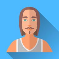 Rock man with beard and moustache square flat icon