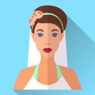 Wedding day bride blue square flat icon with shadow N5