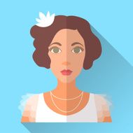 Wedding day bride blue square flat icon with shadow N8