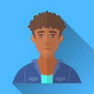 African american man in denim jacket square flat icon