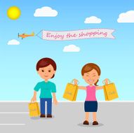 Happy shoppers in the parking lot at store