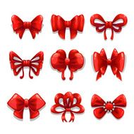 Cute red satin bows set vector isolated elements