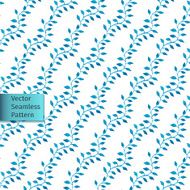 Vector hand drawn seamless watercolor blue leaves wavy lines pattern