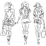 Fashion sketch of three women
