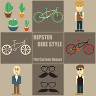 Hipster Bike Style People Flat Cartoon