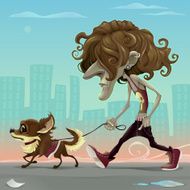 Guy with dog walking on the street