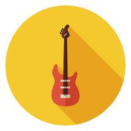 Flat String Bass Guitar Circle Icon with Long Shadow