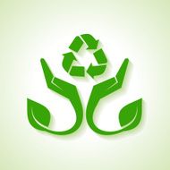 Save Nature concept with leaf and hand - vector illustration