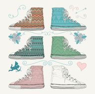 Variations of Sketched Sneakers Vector Illustration