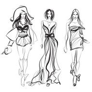 Line sketch of three fashion models
