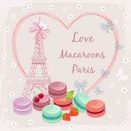 Poster with french macaroon cakes and the Eiffel Tower