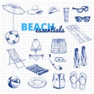 Hand drawn vector illustration Beach essentials set N2