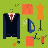 Tailor tools and accessories in flat style
