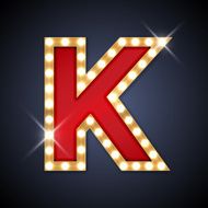 Letter K in shape of retro sing-board with lamps