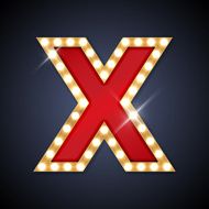 Letter X in shape of retro sing-board with lamps