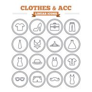 Clothes and accessories linear icons set Thin outline signs Vector