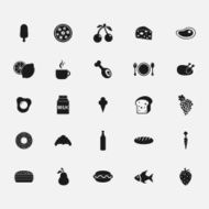 black food icons on white background flat style