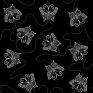 Seamless pattern with white butterflies on black background