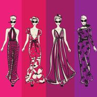 Elegant women in long dresses