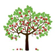 Tree Green Leafs and Red Apples Vector Illustration