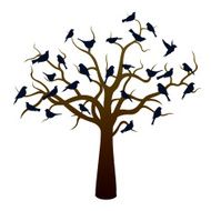 Tree and Black Birds Vector Illustration
