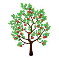 Tree and Red Apples Vector Illustration