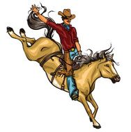 Rodeo Cowboy riding a horse isolated
