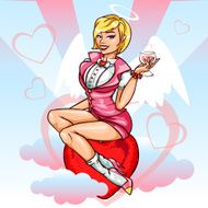 Pretty Pin Up Angel Girl with cocktail