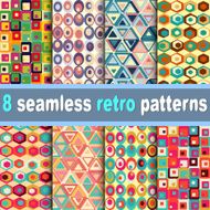 Set of eight geometric retro seamless patterns