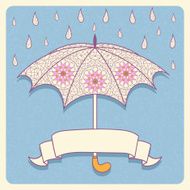 Illustration with an umbrella and a ribbon as frame