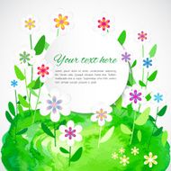 Colorful summer backgound with watercolor blob flowers and leafs