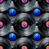 Watercolor vinyl records seamless pattern