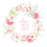 Lilies roses and fern wedding wreath vector frame