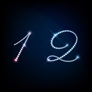 Diamond glittering numbers One and Two of sparkling brilliants
