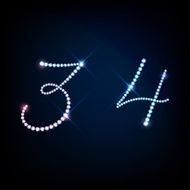 Diamond glittering numbers Three and Four of sparkling brilliants