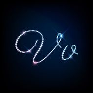 Diamond glittering letter V of sparkling brilliants