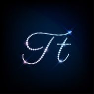Diamond glittering letter T of sparkling brilliants