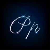 Diamond glittering letter P of sparkling brilliants