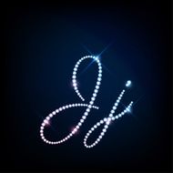Diamond glittering letter J of sparkling brilliants